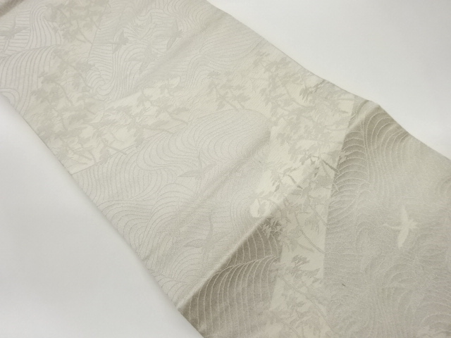 リサイクル　佐賀つづれ曲線に波・群鶴・松模様織出し袋帯